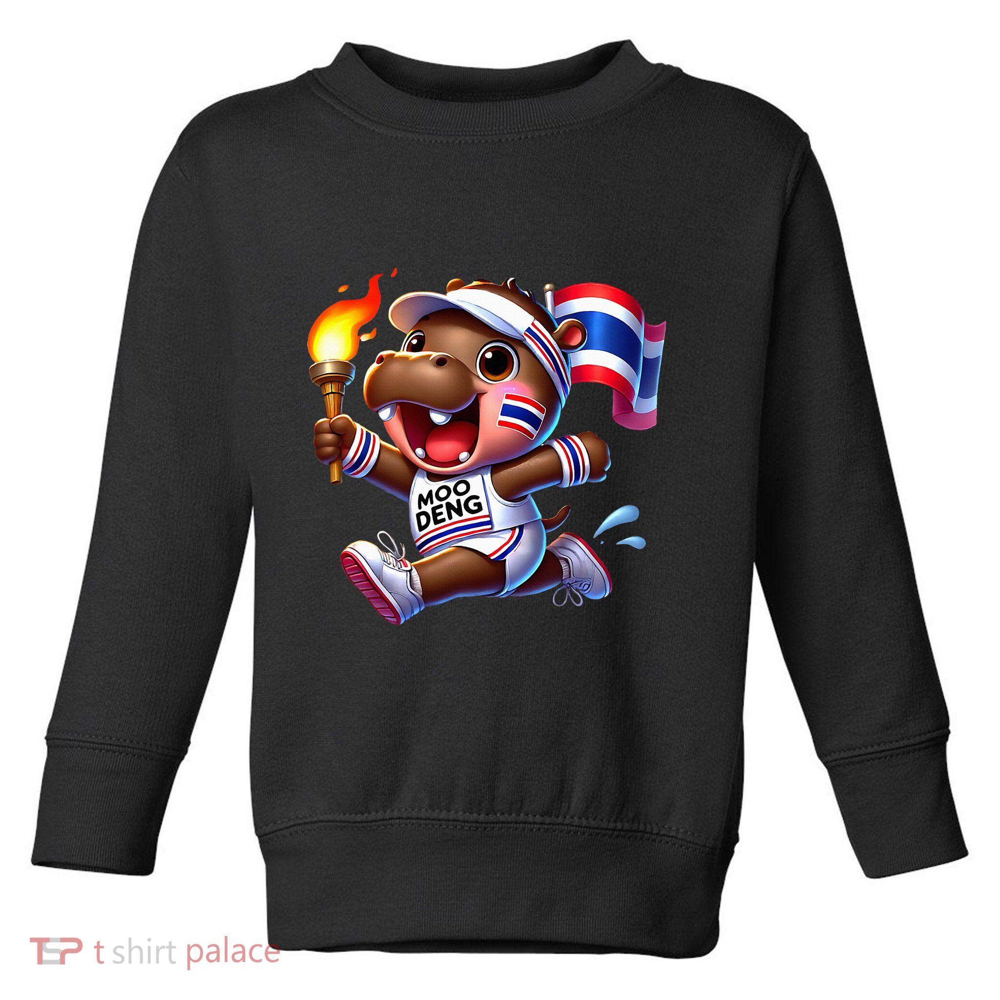 Moo Deng Cute Baby Hippo Thailand Running Marathon Toddler Sweatshirt