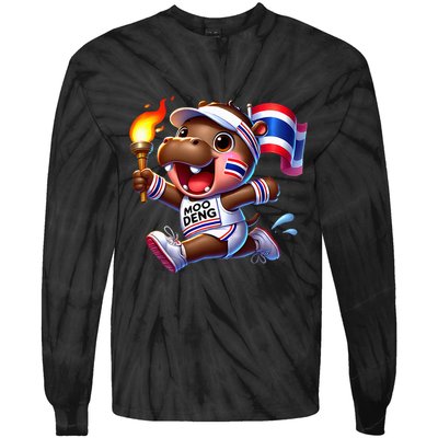 Moo Deng Cute Baby Hippo Thailand Running Marathon Tie-Dye Long Sleeve Shirt
