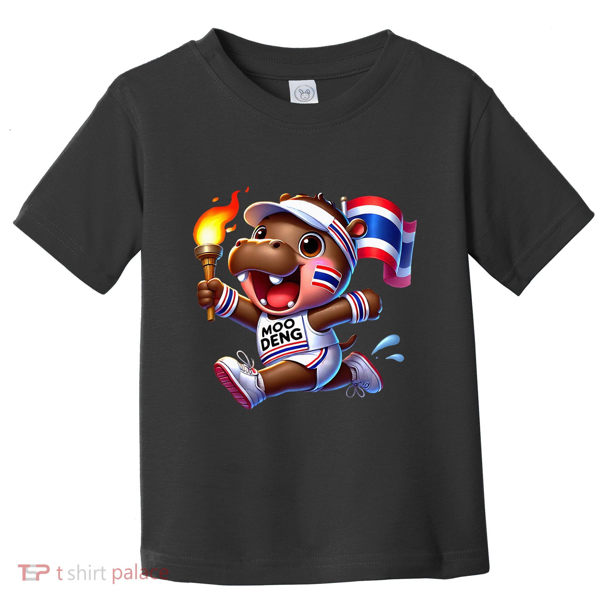 Moo Deng Cute Baby Hippo Thailand Running Marathon Toddler T-Shirt