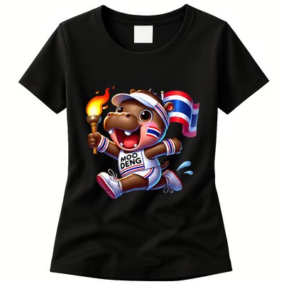 Moo Deng Cute Baby Hippo Thailand Running Marathon Womens T-Shirt