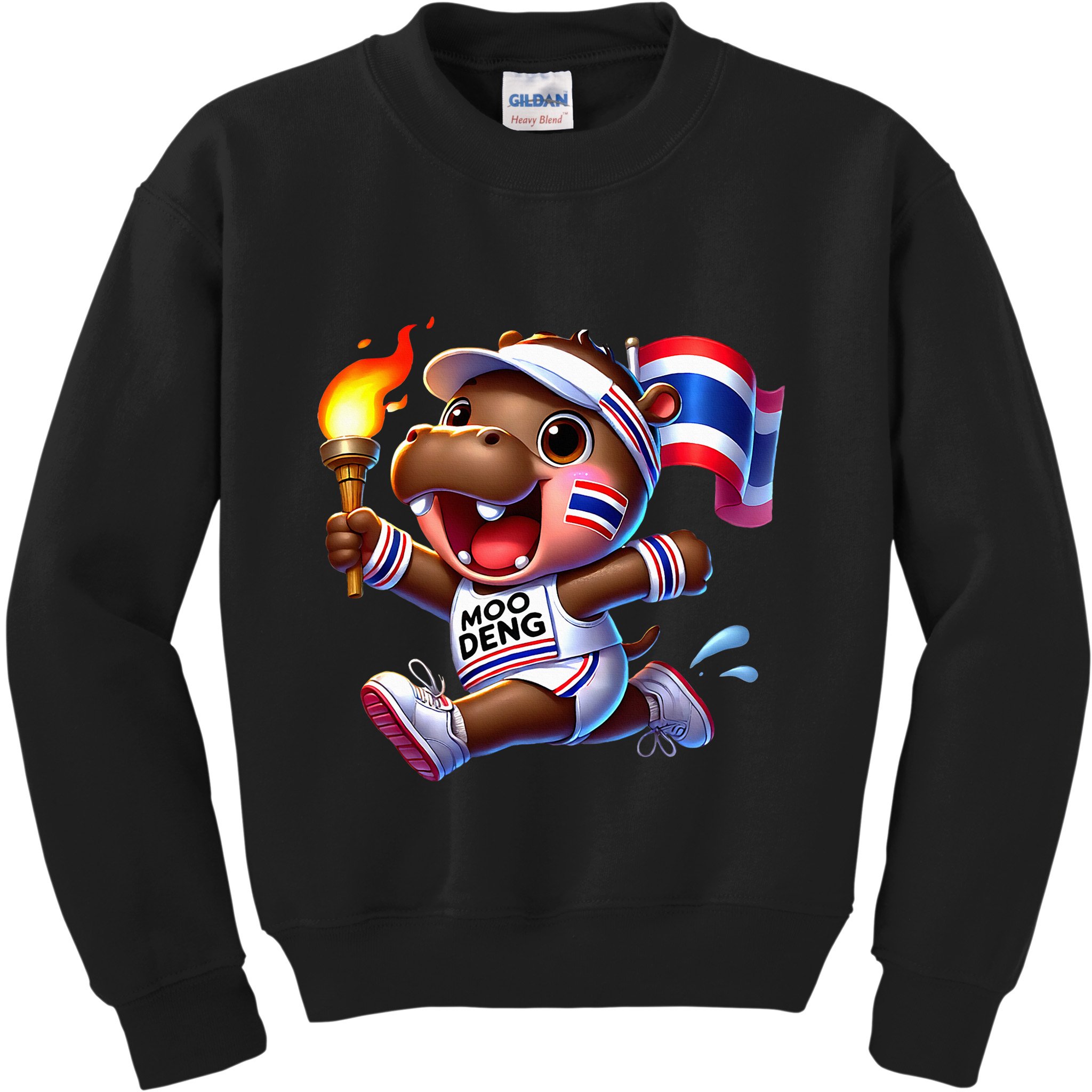 Moo Deng Cute Baby Hippo Thailand Running Marathon Kids Sweatshirt
