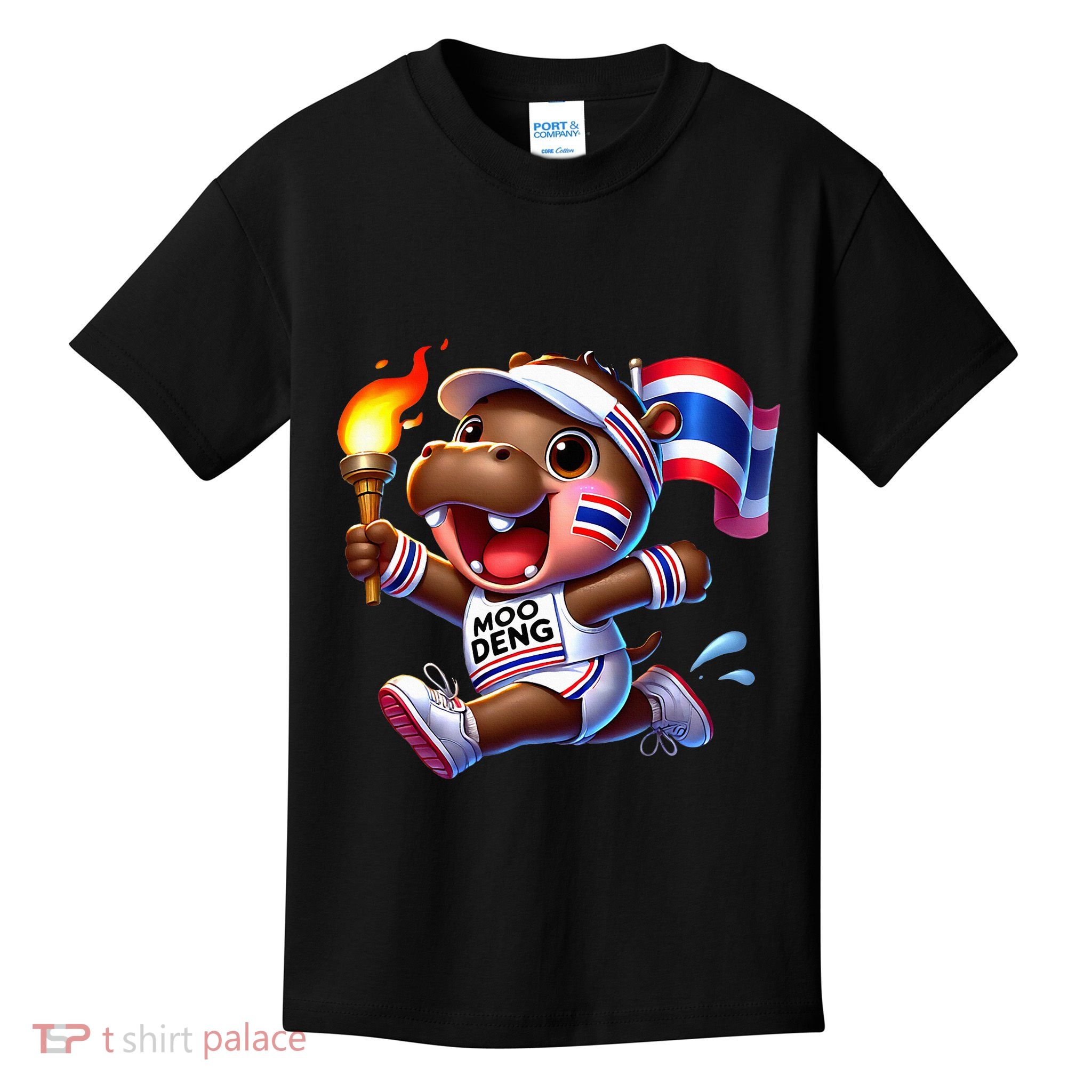 Moo Deng Cute Baby Hippo Thailand Running Marathon Kids T-Shirt
