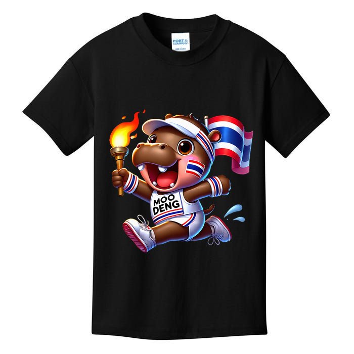 Moo Deng Cute Baby Hippo Thailand Running Marathon Kids T-Shirt