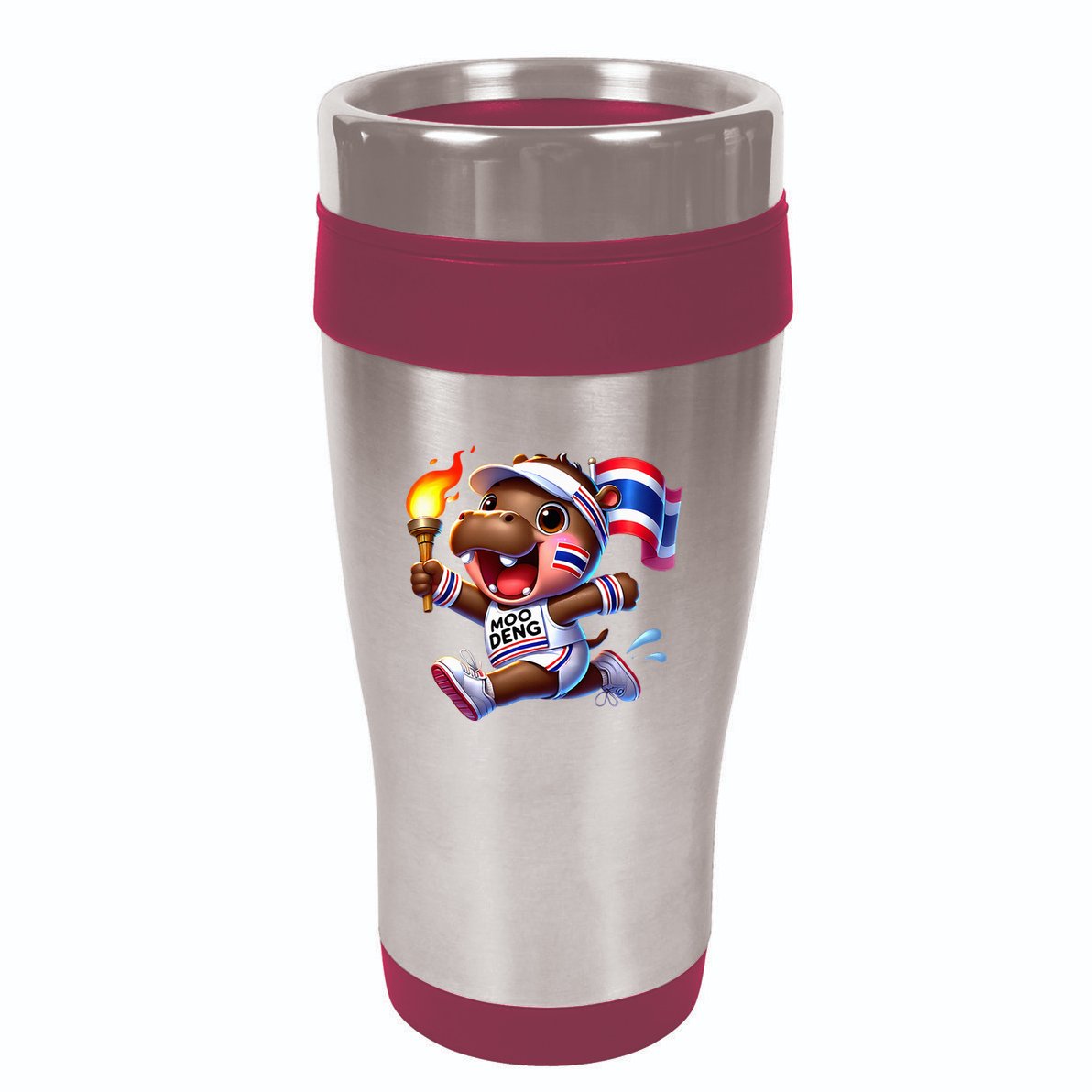 Moo Deng Cute Baby Hippo Thailand Running Marathon 16oz Travel Tumbler