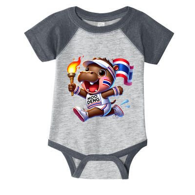 Moo Deng Cute Baby Hippo Thailand Running Marathon Infant Baby Jersey Bodysuit