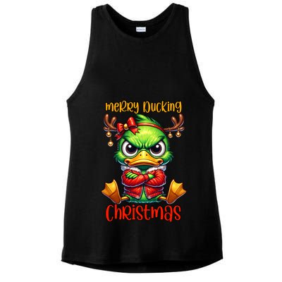 Merry Ducking Christmas Funny Sarcastic Grumpy Duck Ladies PosiCharge Tri-Blend Wicking Tank