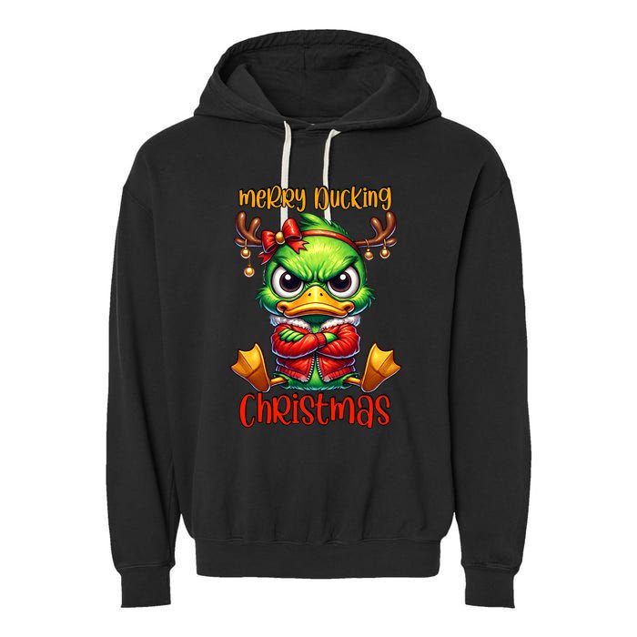 Merry Ducking Christmas Funny Sarcastic Grumpy Duck Garment-Dyed Fleece Hoodie