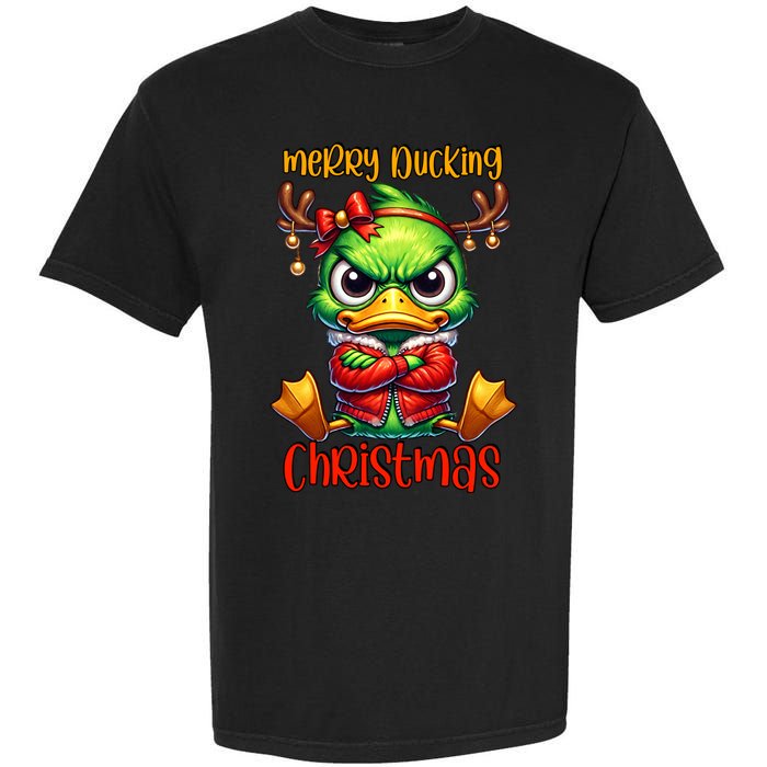 Merry Ducking Christmas Funny Sarcastic Grumpy Duck Garment-Dyed Heavyweight T-Shirt
