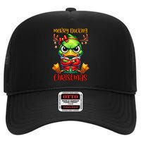 Merry Ducking Christmas Funny Sarcastic Grumpy Duck High Crown Mesh Back Trucker Hat