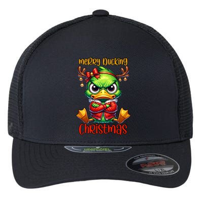 Merry Ducking Christmas Funny Sarcastic Grumpy Duck Flexfit Unipanel Trucker Cap