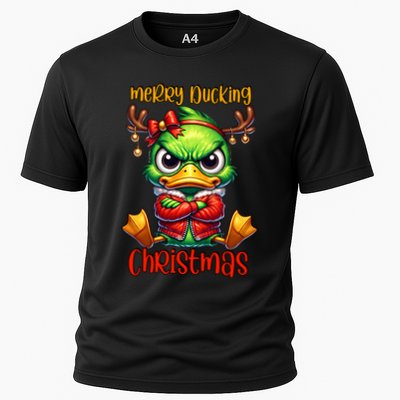 Merry Ducking Christmas Funny Sarcastic Grumpy Duck Cooling Performance Crew T-Shirt