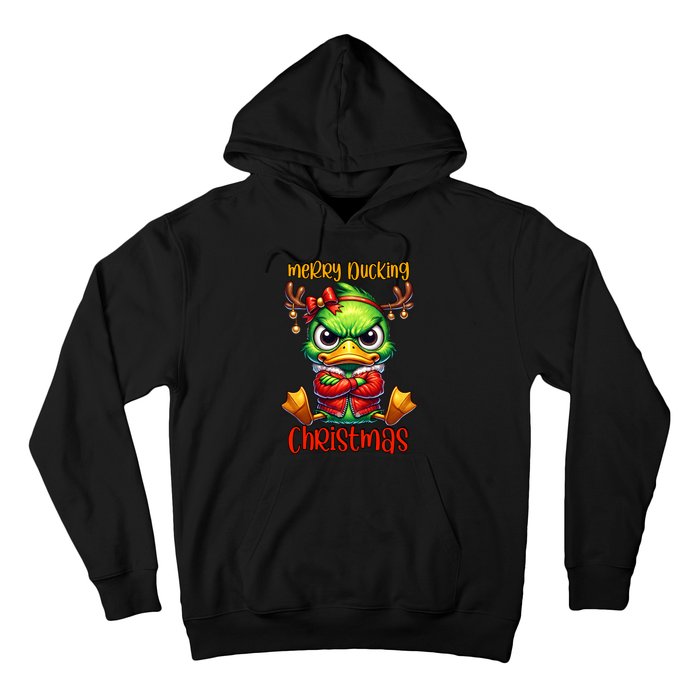 Merry Ducking Christmas Funny Sarcastic Grumpy Duck Hoodie