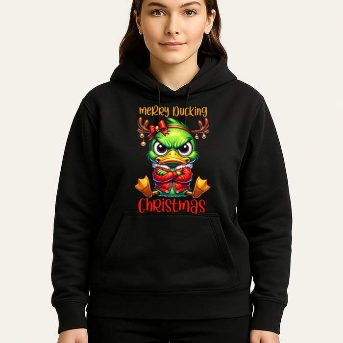 Merry Ducking Christmas Funny Sarcastic Grumpy Duck Hoodie