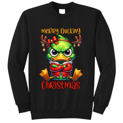 Merry Ducking Christmas Funny Sarcastic Grumpy Duck Sweatshirt