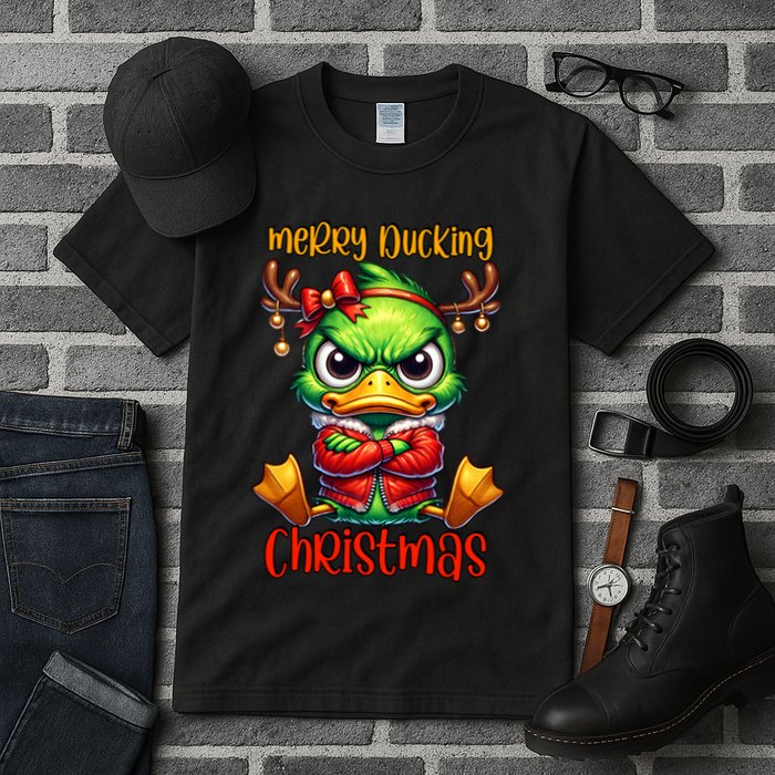 Merry Ducking Christmas Funny Sarcastic Grumpy Duck Tall T-Shirt