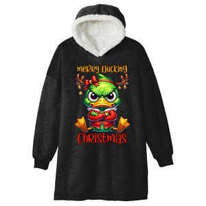 Merry Ducking Christmas Funny Sarcastic Grumpy Duck Hooded Wearable Blanket