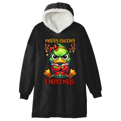 Merry Ducking Christmas Funny Sarcastic Grumpy Duck Hooded Wearable Blanket