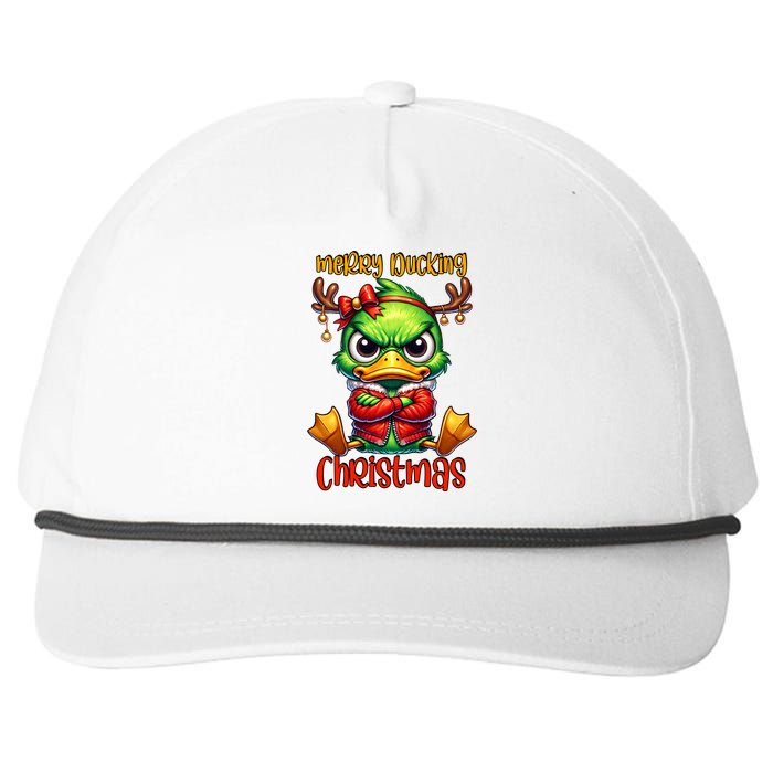 Merry Ducking Christmas Funny Sarcastic Grumpy Duck Snapback Five-Panel Rope Hat