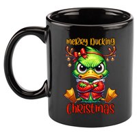 Merry Ducking Christmas Funny Sarcastic Grumpy Duck 11oz C Handle Ceramic Mug