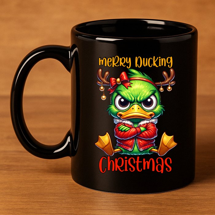 Merry Ducking Christmas Funny Sarcastic Grumpy Duck 11oz C Handle Ceramic Mug