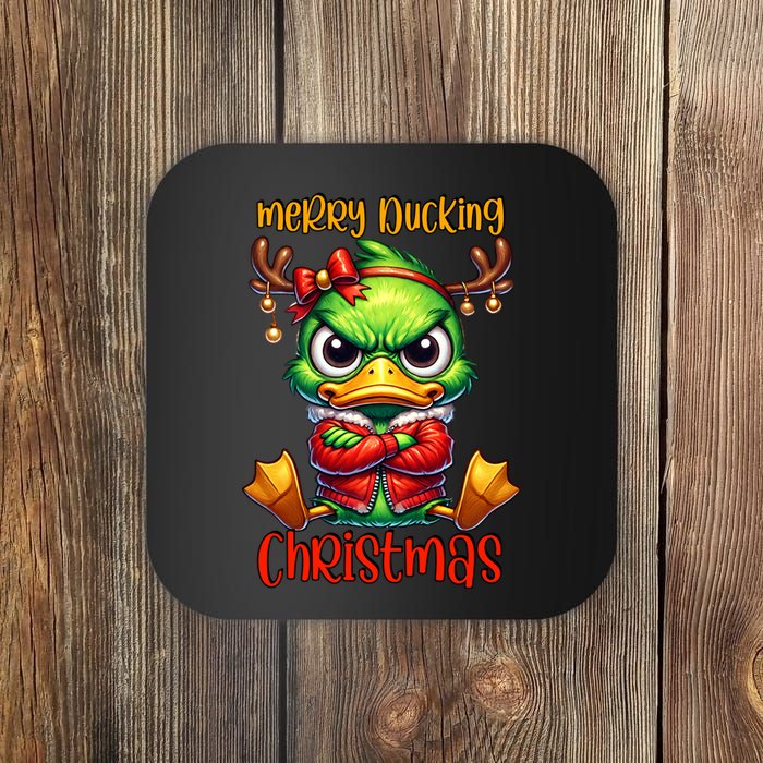 Merry Ducking Christmas Funny Sarcastic Grumpy Duck Coaster
