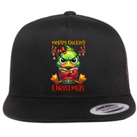 Merry Ducking Christmas Funny Sarcastic Grumpy Duck Flat Bill Trucker Hat