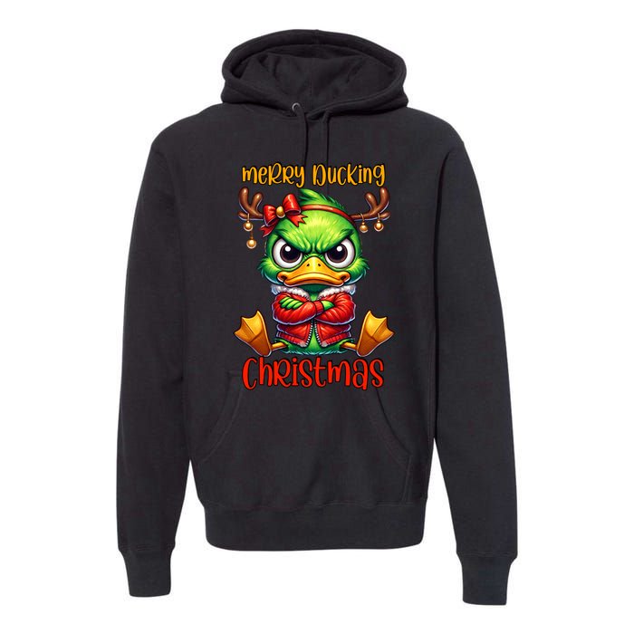 Merry Ducking Christmas Funny Sarcastic Grumpy Duck Premium Hoodie