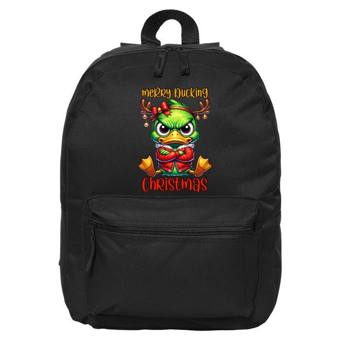 Merry Ducking Christmas Funny Sarcastic Grumpy Duck 16 in Basic Backpack