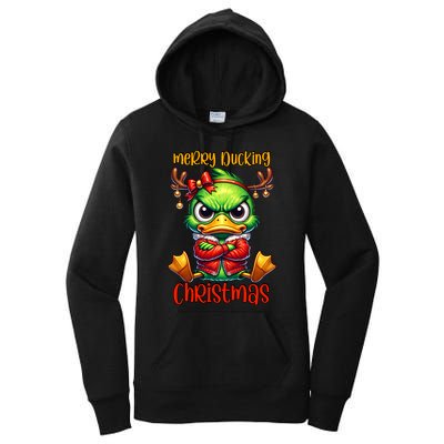 Merry Ducking Christmas Funny Sarcastic Grumpy Duck Women's Pullover Hoodie