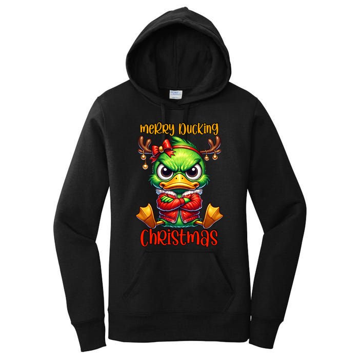 Merry Ducking Christmas Funny Sarcastic Grumpy Duck Women's Pullover Hoodie