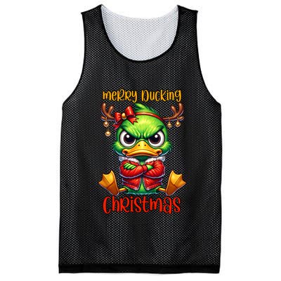 Merry Ducking Christmas Funny Sarcastic Grumpy Duck Mesh Reversible Basketball Jersey Tank