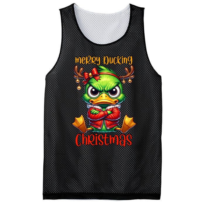 Merry Ducking Christmas Funny Sarcastic Grumpy Duck Mesh Reversible Basketball Jersey Tank