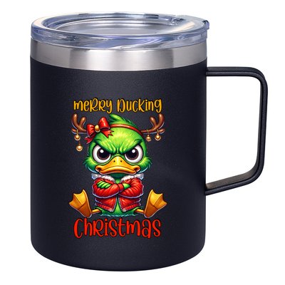 Merry Ducking Christmas Funny Sarcastic Grumpy Duck 12oz Stainless Steel Coffee Mug