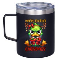 Merry Ducking Christmas Funny Sarcastic Grumpy Duck 12oz Stainless Steel Coffee Mug