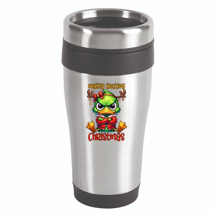 Merry Ducking Christmas Funny Sarcastic Grumpy Duck 16oz Travel Tumbler