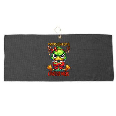 Merry Ducking Christmas Funny Sarcastic Grumpy Duck Large Microfiber Waffle Golf Towel