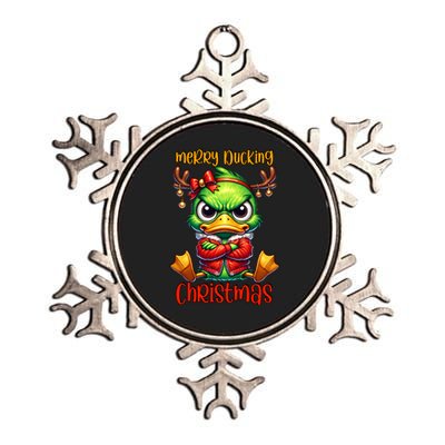 Merry Ducking Christmas Funny Sarcastic Grumpy Duck Metallic Star Ornament