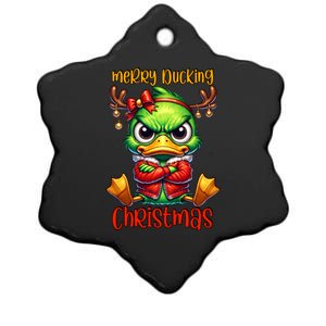 Merry Ducking Christmas Funny Sarcastic Grumpy Duck Ceramic Star Ornament