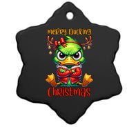 Merry Ducking Christmas Funny Sarcastic Grumpy Duck Ceramic Star Ornament