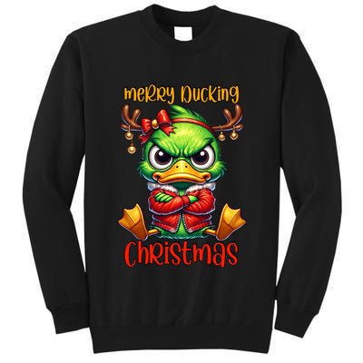 Merry Ducking Christmas Funny Sarcastic Grumpy Duck Tall Sweatshirt