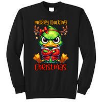 Merry Ducking Christmas Funny Sarcastic Grumpy Duck Tall Sweatshirt