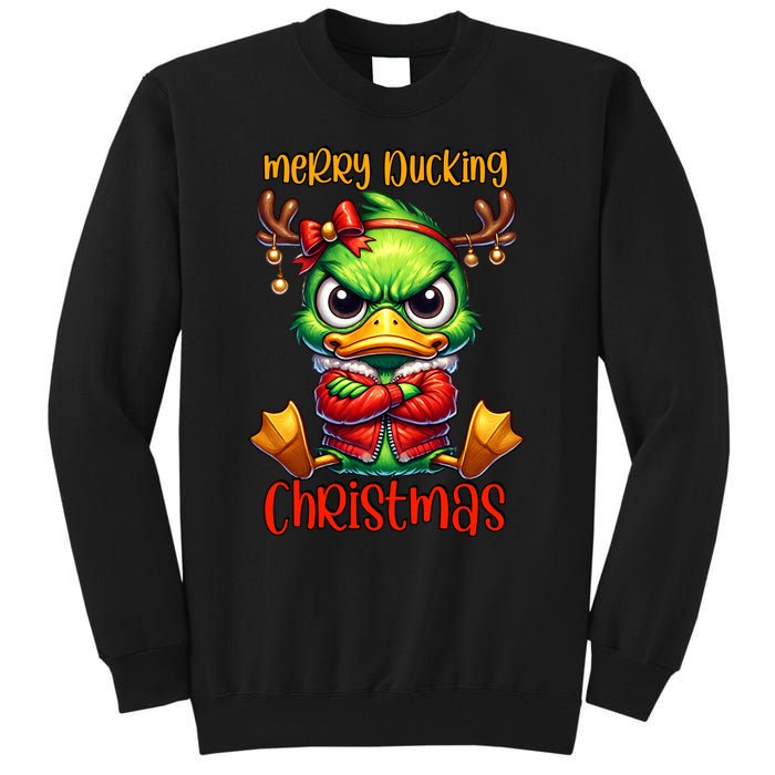 Merry Ducking Christmas Funny Sarcastic Grumpy Duck Tall Sweatshirt