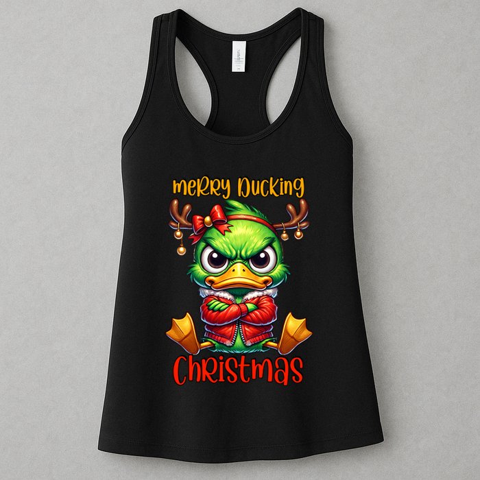 Merry Ducking Christmas Funny Sarcastic Grumpy Duck Womens Tank Top