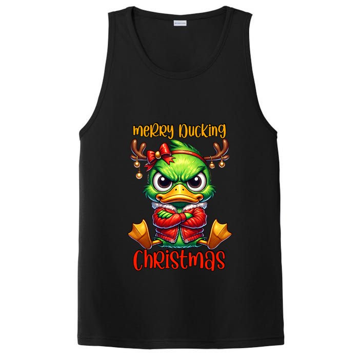 Merry Ducking Christmas Funny Sarcastic Grumpy Duck PosiCharge Competitor Tank