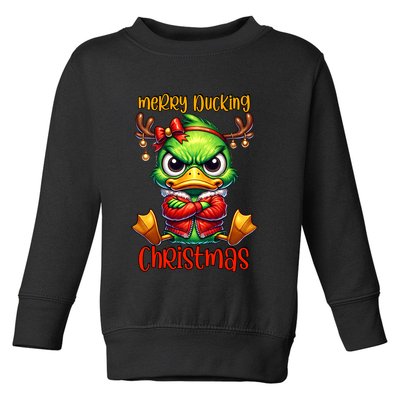 Merry Ducking Christmas Funny Sarcastic Grumpy Duck Toddler Sweatshirt