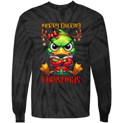 Merry Ducking Christmas Funny Sarcastic Grumpy Duck Tie-Dye Long Sleeve Shirt