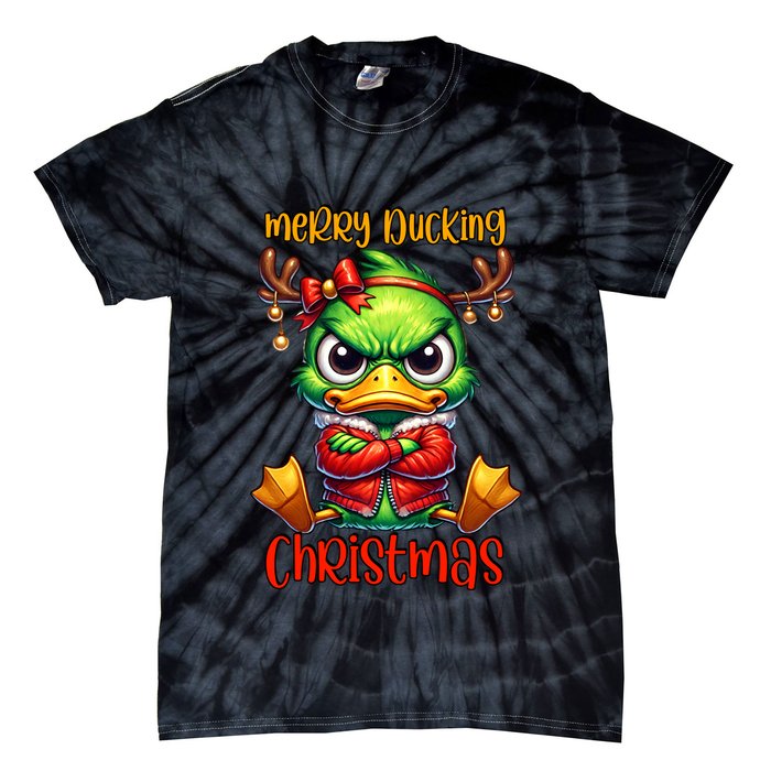 Merry Ducking Christmas Funny Sarcastic Grumpy Duck Tie-Dye T-Shirt