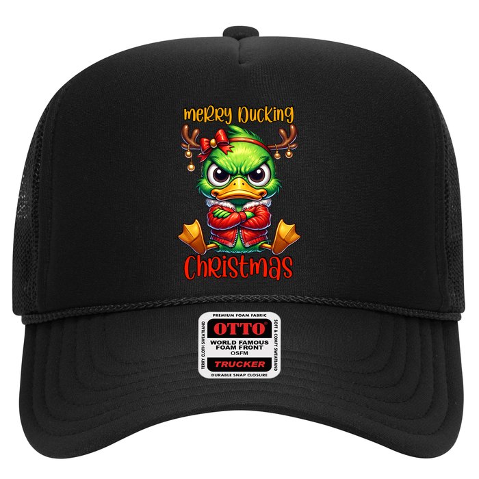 Merry Ducking Christmas Funny Sarcastic Grumpy Duck Trucker Hat