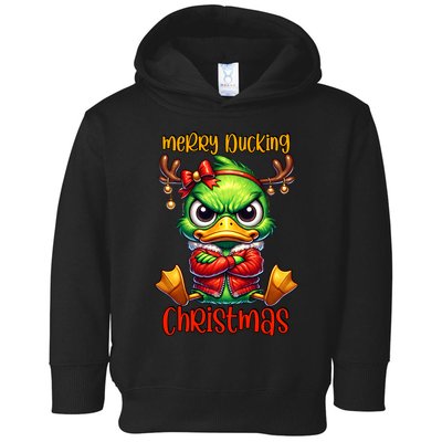 Merry Ducking Christmas Funny Sarcastic Grumpy Duck Toddler Hoodie