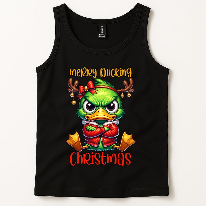 Merry Ducking Christmas Funny Sarcastic Grumpy Duck Tank Top